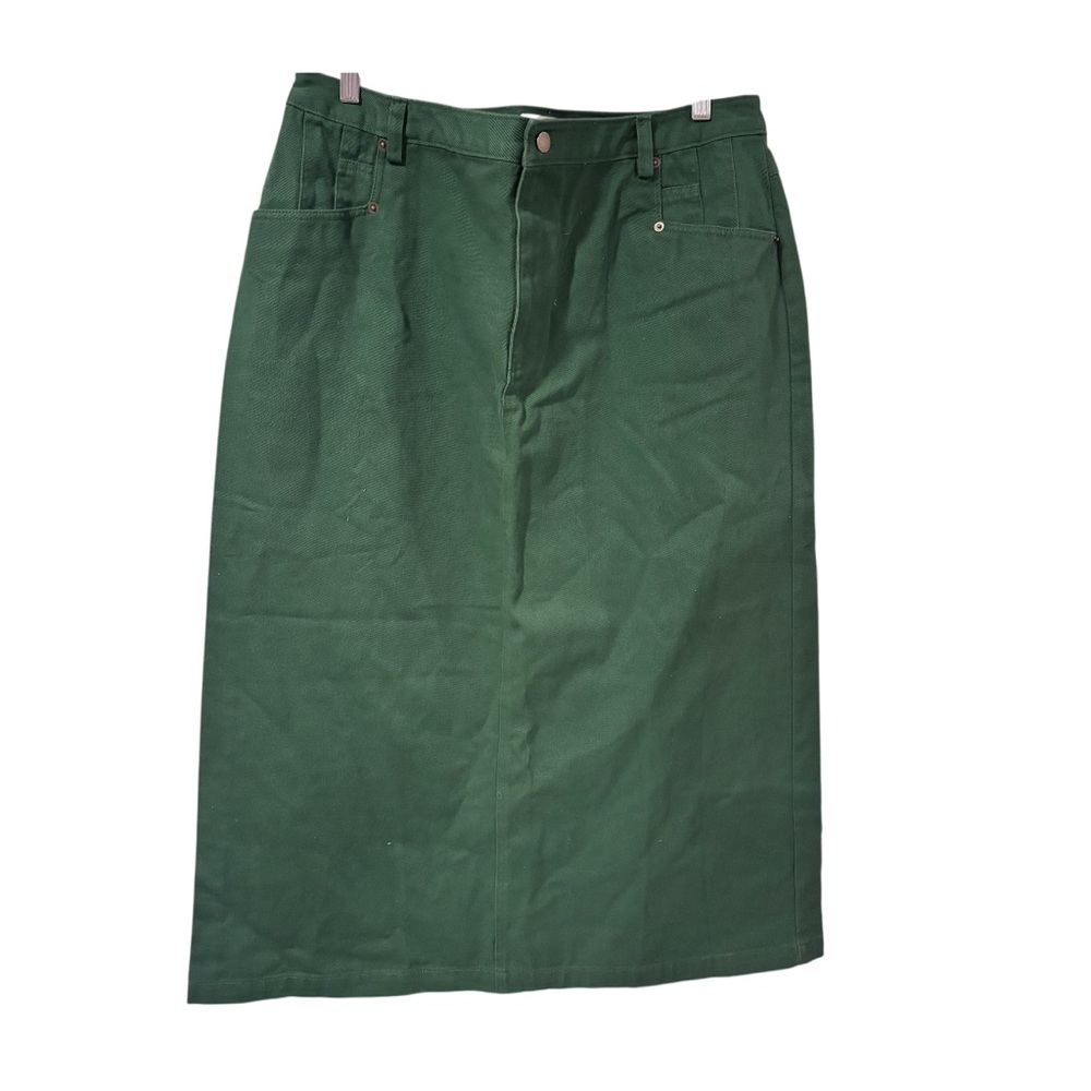 NWT Bridgewater Studio Green Denim Midi Skirt Size 18 High Waisted Casual Boho - Picture 8 of 10